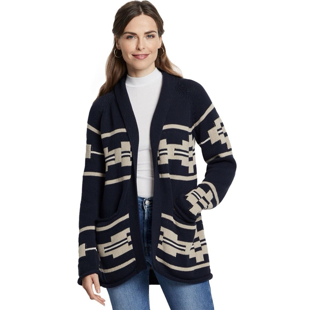 Pendleton Navy and Cream Geometric Cardigan